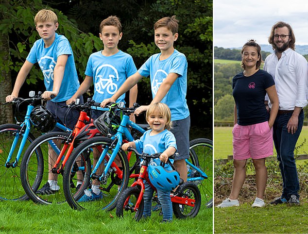 Riding high: Alexandra Rico-Lloyd and James Symes, far right, and their children on the Bike Club’s rental bikes