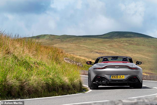 A small nudge of the throttle pedal and the explosive acceleration reaction is lightening quick, catapulting the open-top Aston into the distance
