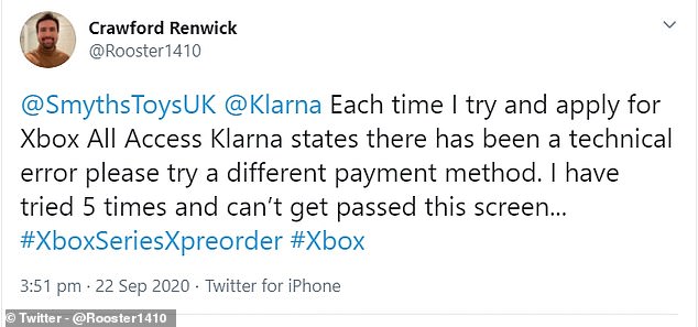 Many shoppers who were greeted with technical problems repeatedly tried to re-order a console, despite this potentially leaving them applying for credit with Klarna several times
