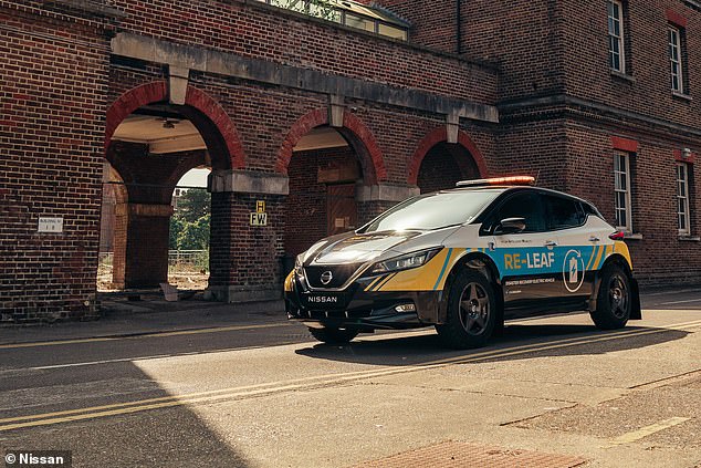 As well as modifications to help navigate debris-strewn roads, the Re-Leaf features weatherproof plug sockets mounted directly to the exterior of the vehicle for locals whose homes have been deemed off limits or destroyed can plug into