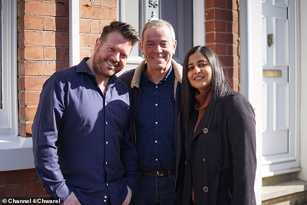 Pictured: The Great House Giveaway's Simon O'Brien (centre) with Mike and Manaswi