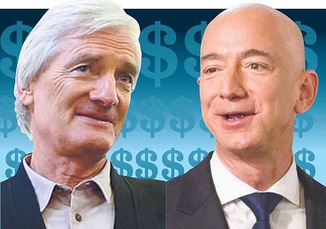 Sir James Dyson's (left) fortune grew by £3.6bn in a year to £16.2bn, while Amazon boss Jeff Bezos's (right) stake in the online marketplace has shot up in value by 83% to £178bn in a year