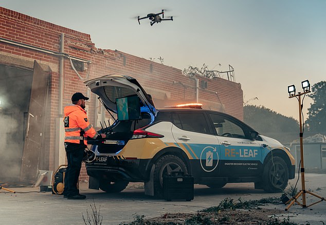 Taking charge: Nissan is transforming its all-electric Leaf into an emergency rescue vehicle for humanitarian relief in global disasters