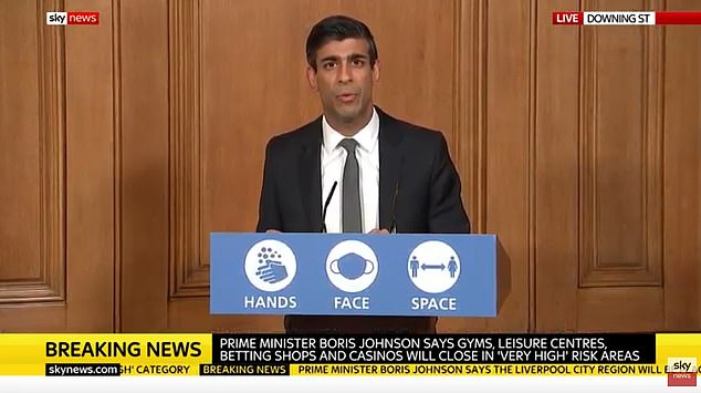 The free-spending Chancellor joined Boris Johnson at a live television news conference tonight as The PM warned that the UK cannot ignore the 'flashing warnings' about surging coronavirus cases