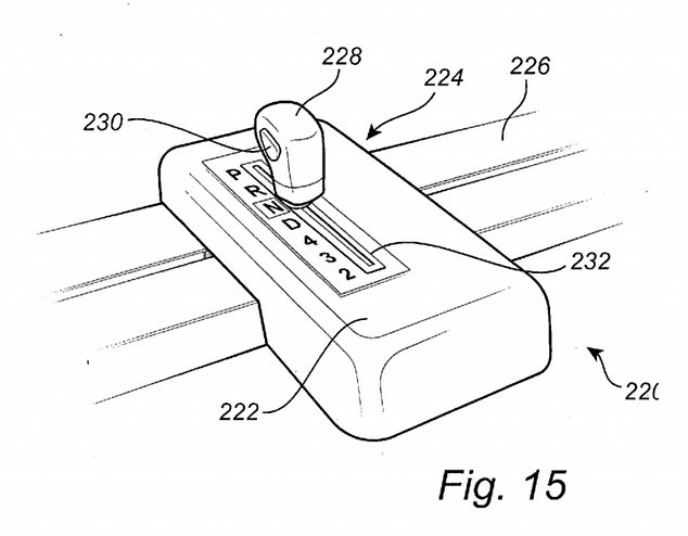Another of the sketches submitted to the US Patent and Trademark Office on 24 September show the console-mounted gear selector also on a rail so it can be shifted across the car