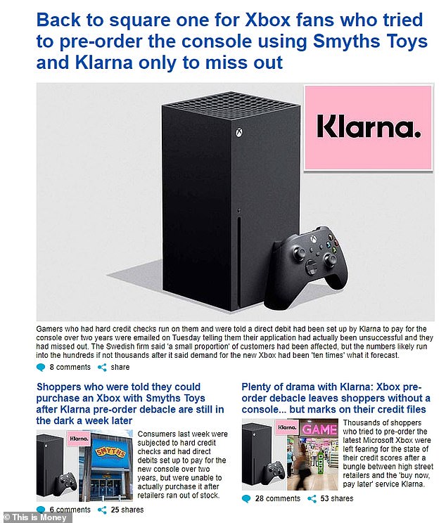 Klarna was recently caught up in a farce involving the new Microsoft Xbox, after it partnered with GAME and Smyths Toys to handle pre-orders for the console. A bungle meant credit checks were run on thousands of people and direct debits set up for non-existent consoles