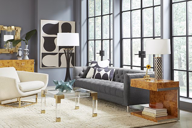 Tres chic: A sitting room by Sweetpea & Willow mimicking classic mid-century furniture shapes